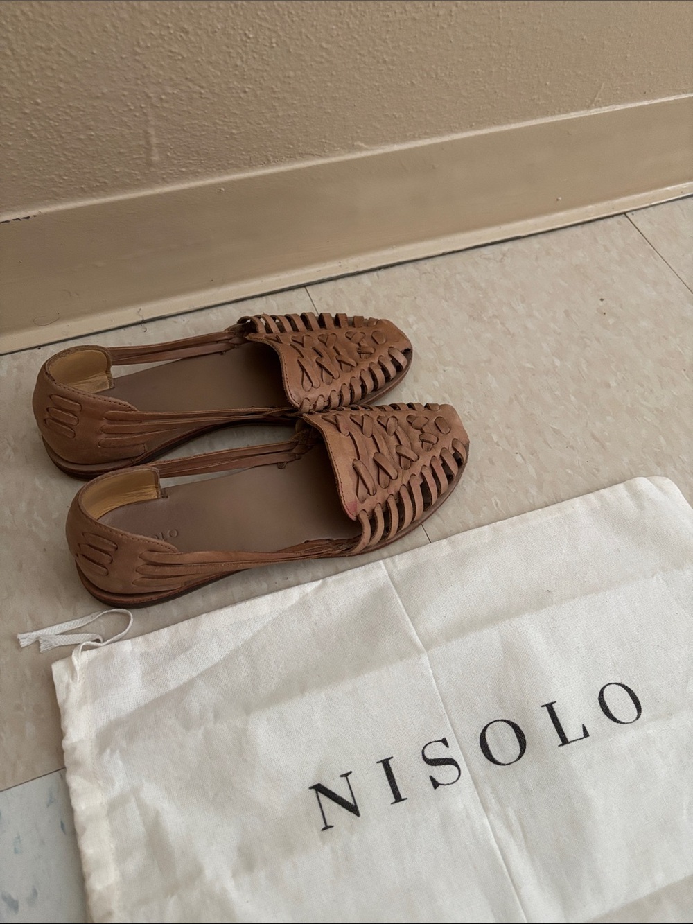 Nisolo Tan Woven Leather D'Orsay Flats
